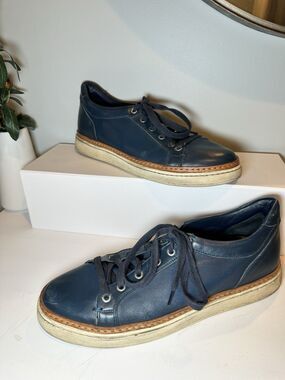Scarpe Di Bianco Mens Blue Leather Low Top Sneakers 8.5 US Italy Lactae Hevea